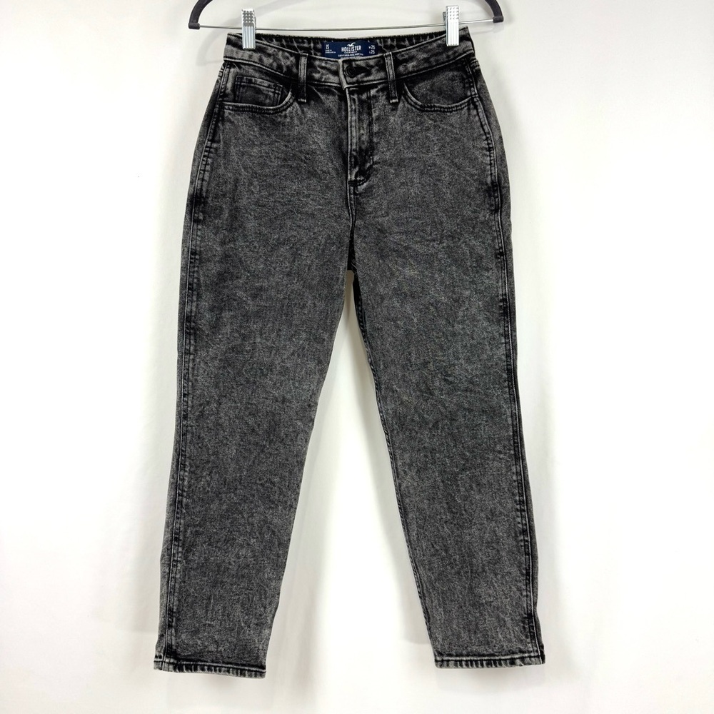 HOLLISTER WOMENS SZ 1S CURVY HIGH-RISE MOM JEAN VINTAGE BLACK WASH STRETCHY FIT